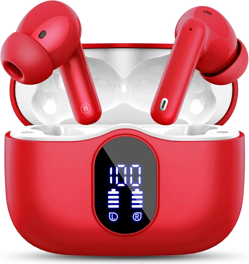 Wireless Earbuds, Bluetooth 5.4 Headphones Bass Stereo, Ear Buds with Noise Cancelling Mic, LED Display in Ear Earphones Clear Calls, IP7 Waterproof Bluetooth Earbuds for Laptop/Phones/Sports