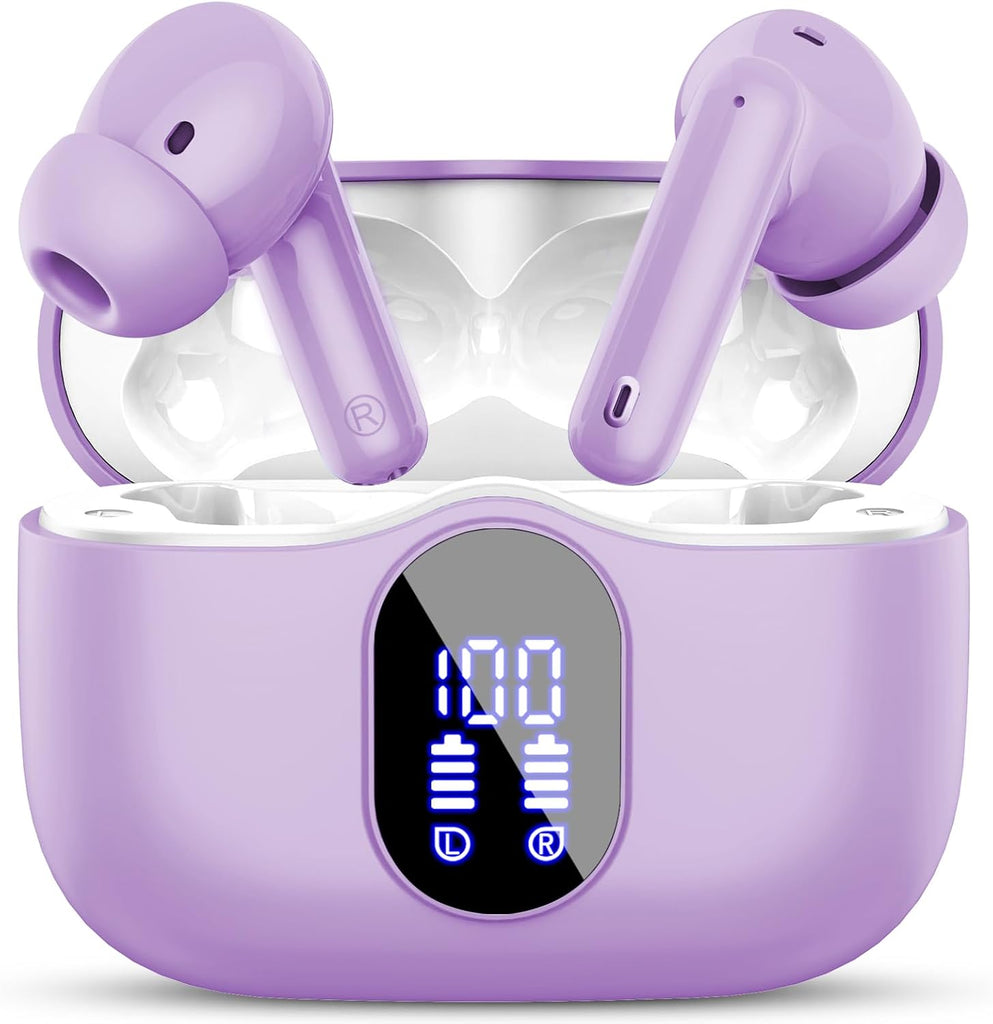 Wireless Earbuds, Bluetooth 5.4 Headphones Bass Stereo, Ear Buds with Noise Cancelling Mic, LED Display in Ear Earphones Clear Calls, IP7 Waterproof Bluetooth Earbuds for Laptop/Phones/Sports