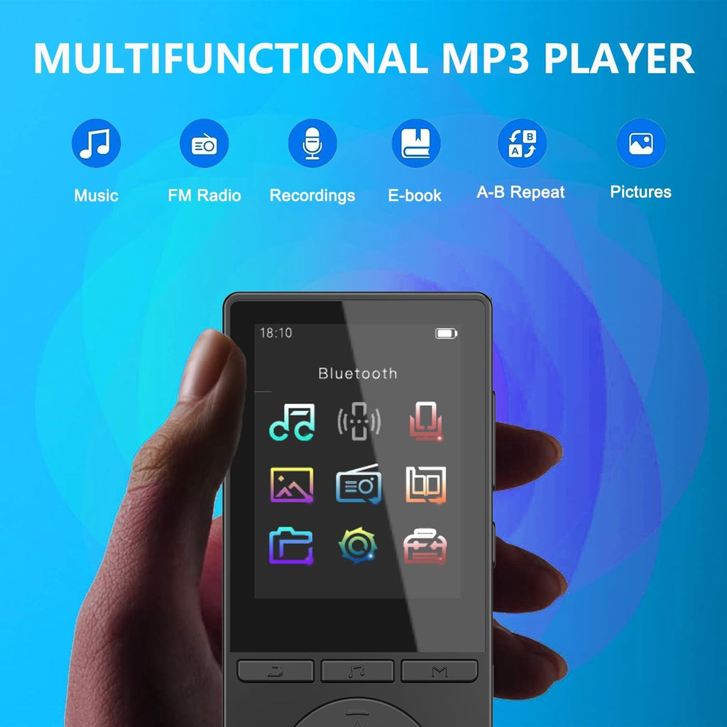 64GB MP3 Player with Bluetooth 5.3, Music Player with HiFi Sound for Sports Runners, 2.4" Screen MP3 Player Built in HD Speaker Voice Recorder FM Radio E-Book, Expanded Up to 128GB