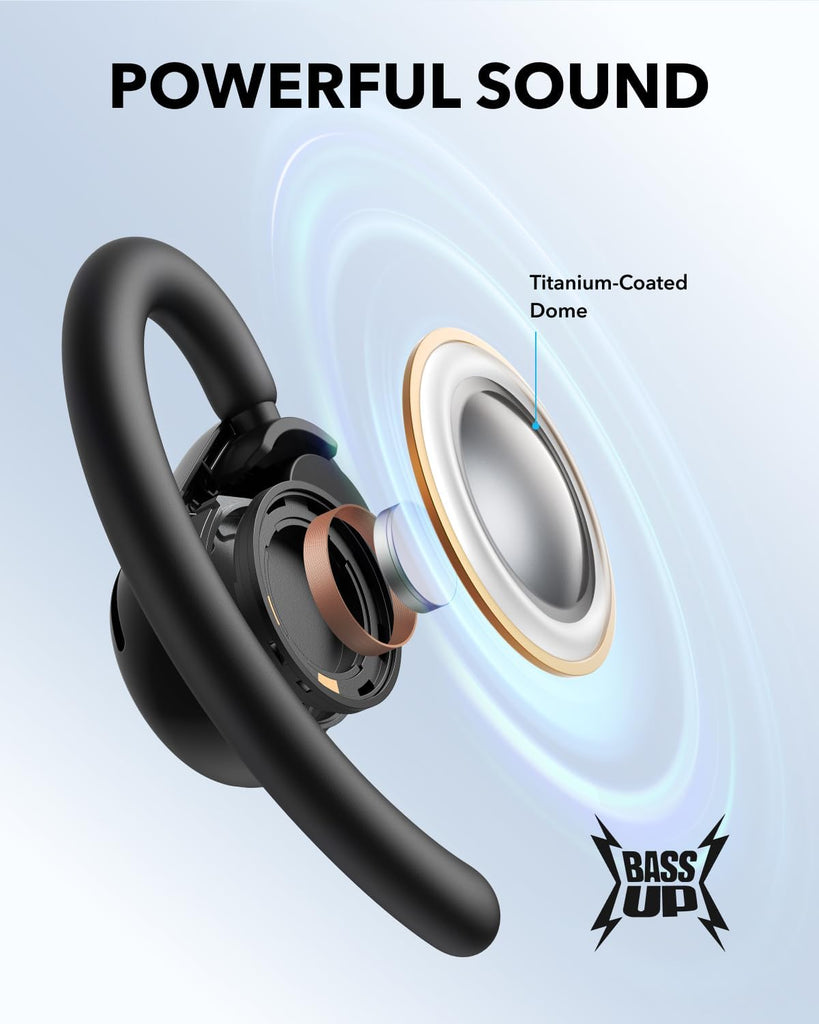 Open-Ear Headphones, Adjustable Ear Hooks, Ultra-Comfort, Snug Fit, Powerful Sound, Clear Calls, IP55, 36H Playtime, Bluetooth 5.4 Wireless Earbuds, Multipoint Connection
