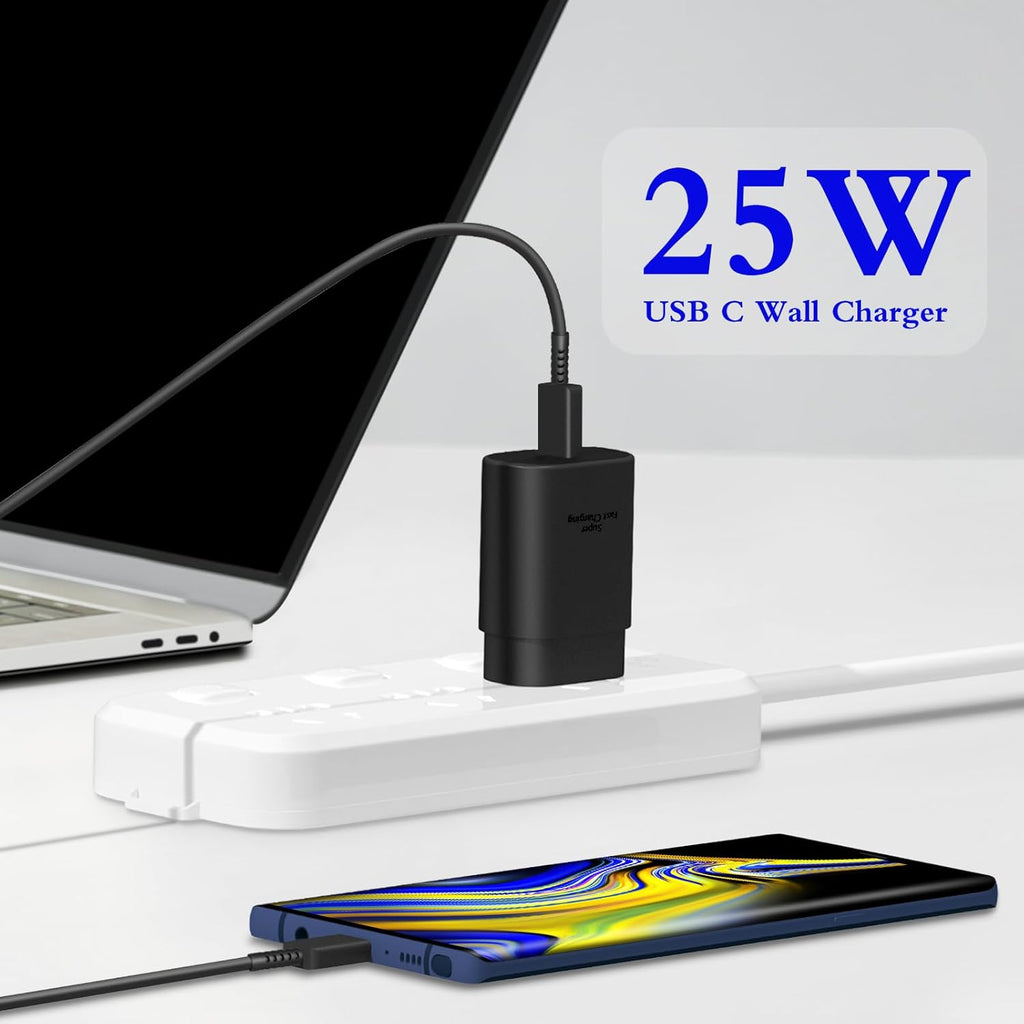 Type C Charger 25W Type C Fast Charging Block with 6ft USB C Charger Cable Compatible with Galaxy S25 S24 S23 S22 S21+/Phone 17/16/16 Pro Max/15/15 Pro Max/15 Plus-Black