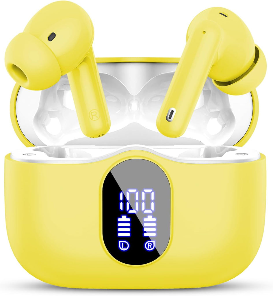 Wireless Earbuds, Bluetooth 5.4 Headphones Bass Stereo, Ear Buds with Noise Cancelling Mic, LED Display in Ear Earphones Clear Calls, IP7 Waterproof Bluetooth Earbuds for Laptop/Phones/Sports