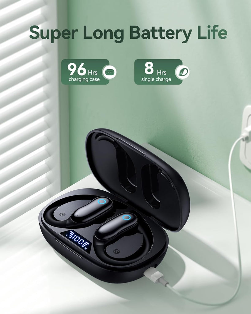 Active Noise Cancelling Ear Buds Wireless Earbuds 96hrs Playback Bluetooth Headphones Dual Battery Display Stereo Bass Earphones with Earhooks Microphone IPX7 Waterproof for Sports/Workout