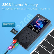 Load image into Gallery viewer, 64GB MP3 Player with Bluetooth 5.3, Music Player with HiFi Sound for Sports Runners, 2.4" Screen MP3 Player Built in HD Speaker Voice Recorder FM Radio E-Book, Expanded Up to 128GB