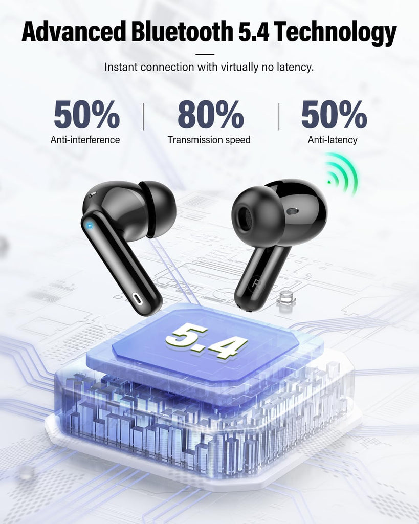 Wireless Earbuds, Bluetooth 5.4 Headphones Bass Stereo, Ear Buds with Noise Cancelling Mic, LED Display in Ear Earphones Clear Calls, IP7 Waterproof Bluetooth Earbuds for Laptop/Phones/Sports