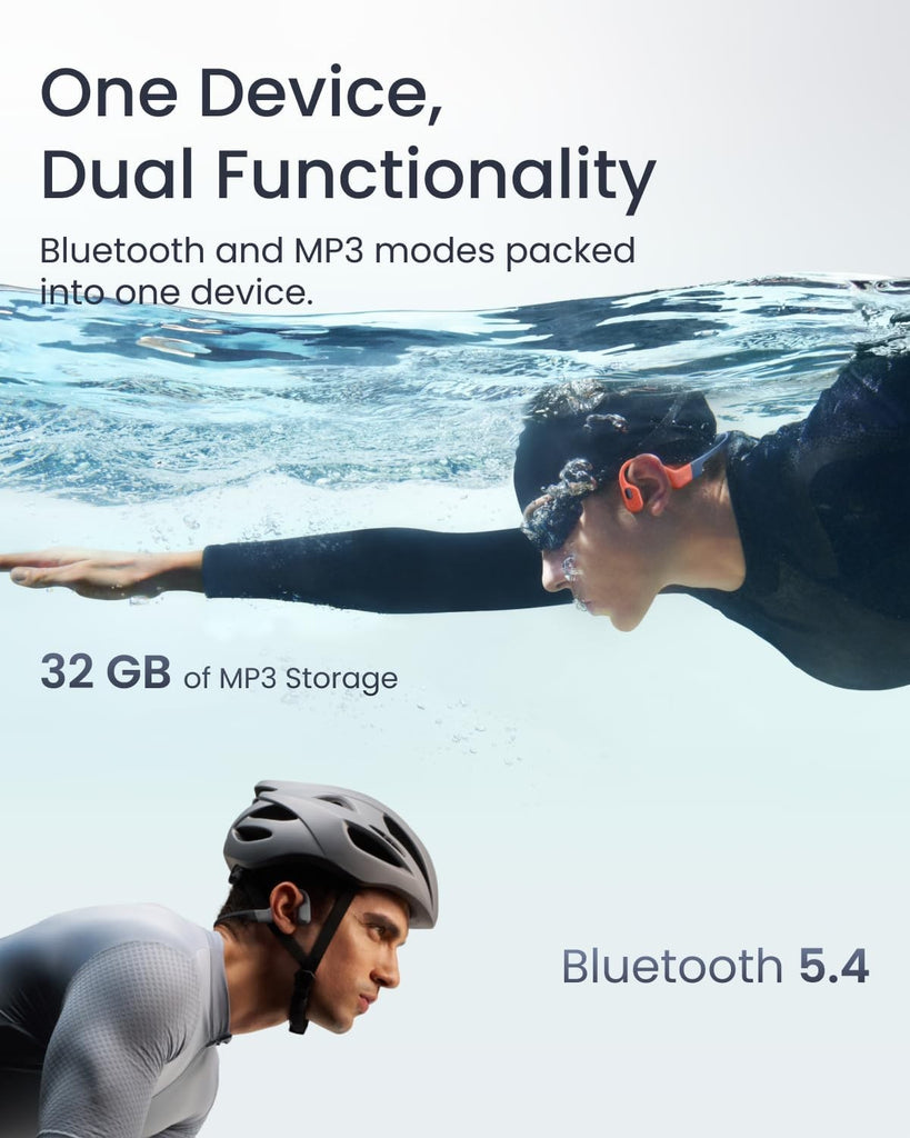Open-Ear Bluetooth & MP3 Bone Conduction Sport Headphones, Swimming Headphones, IP68 Waterproof