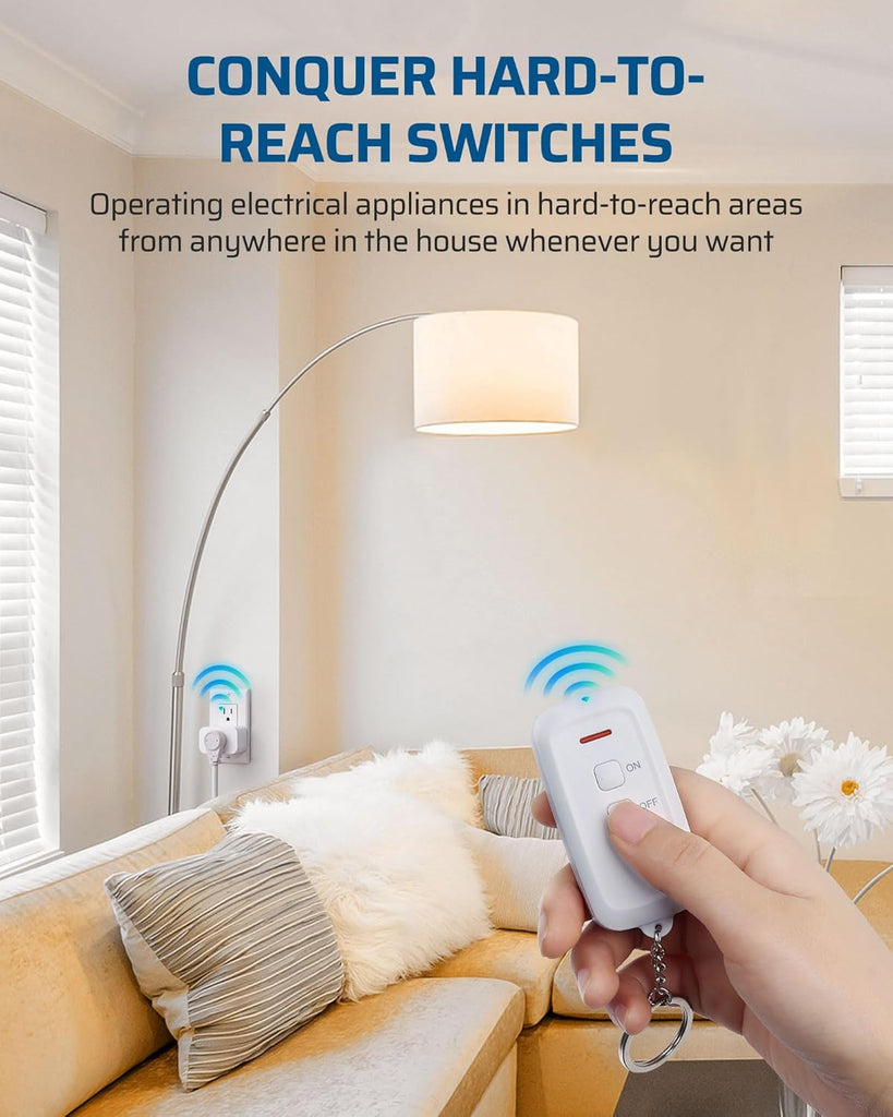 Indoor Remote Control Outlet, Wireless Remote Light Switch, No Interference Remote Outlet Switch, No Wiring, 15A/1875W, 100ft RF Range, Compact Design, Programmable